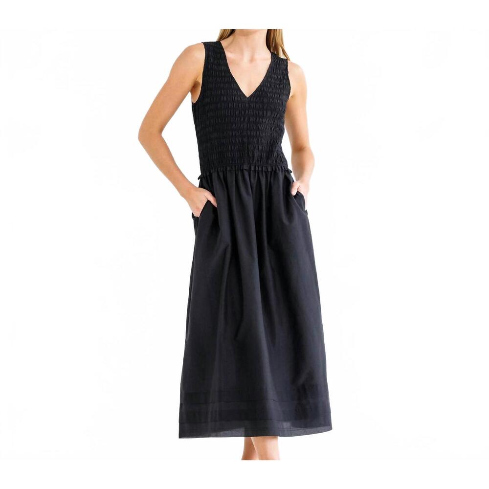 NEW GO BY GO SILK go smocked up dress in black